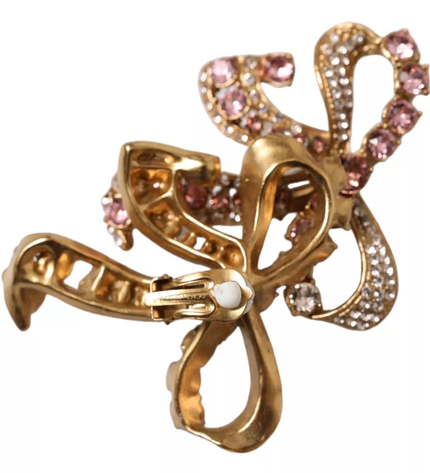 Dolce & Gabbana Gold Brass Pink Clear Crystal Bow Fiocchi Christmas