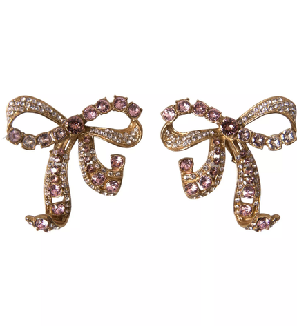 Dolce & Gabbana Gold Brass Pink Clear Crystal Bow Fiocchi Christmas