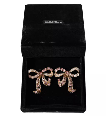 Dolce & Gabbana Gold Brass Pink Clear Crystal Bow Fiocchi Christmas