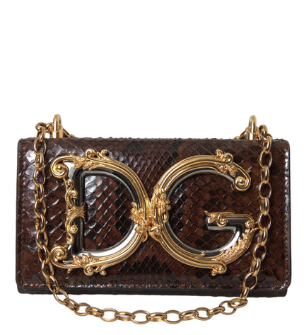 Dolce &amp; Gabbana Kahverengi Piton Derisi DG Kız Çocuk Crossbody Telefon Çantası