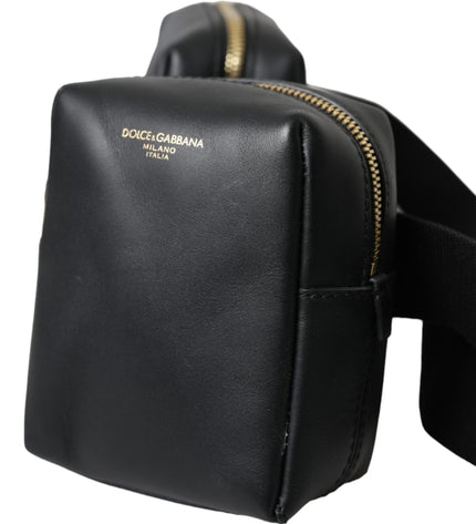 Dolce & Gabbana Black Calfskin Leather Double Waist Belt Fanny Pack Bag