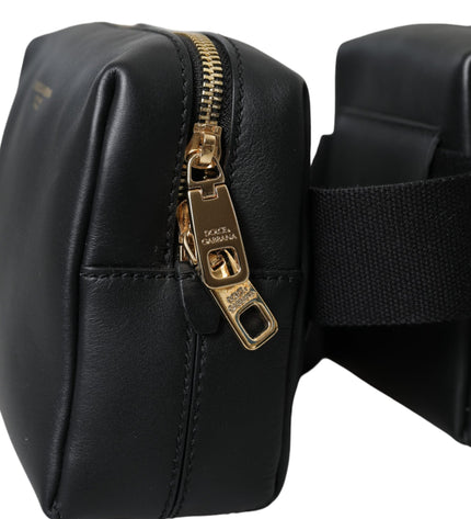 Dolce & Gabbana Black Calfskin Leather Double Waist Belt Fanny Pack Bag