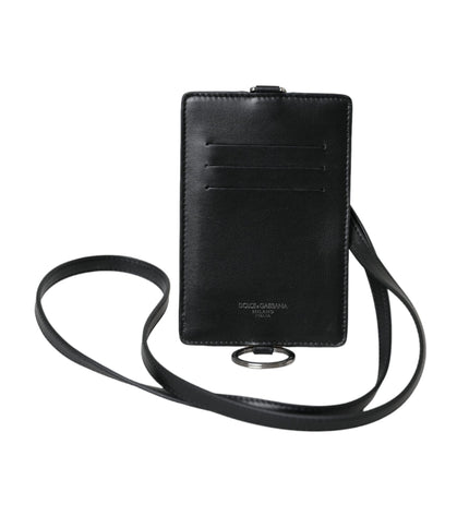 Dolce & Gabbana Black Calf Leather Lanyard Logo Card Holder Men Wallet