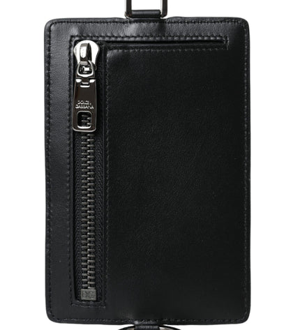 Dolce & Gabbana Black Calf Leather Lanyard Logo Card Holder Men Wallet