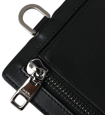 Dolce & Gabbana Black Calf Leather Lanyard Logo Card Holder Men Wallet