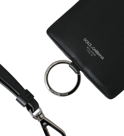 Dolce & Gabbana Black Calf Leather Lanyard Logo Card Holder Men Wallet