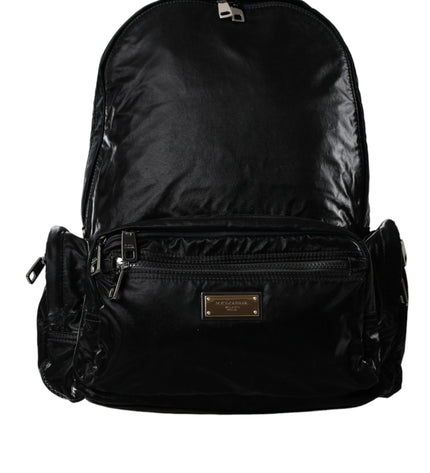 Dolce & Gabbana Black Patent Leather Logo Plaque Backpack Bag