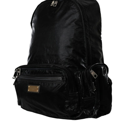 Dolce & Gabbana Black Patent Leather Logo Plaque Backpack Bag