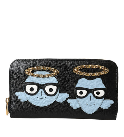 Dolce & Gabbana Black Blue Leather #DGFAMILY Zipper Continental Men Wallet