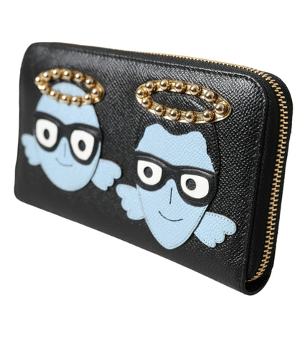 Dolce & Gabbana Black Blue Leather #DGFAMILY Zipper Continental Men Wallet