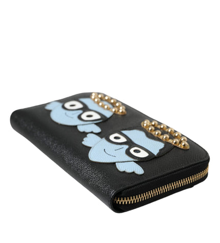 Dolce & Gabbana Black Blue Leather #DGFAMILY Zipper Continental Men Wallet