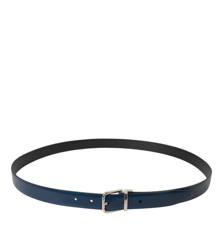 Dolce & Gabbana Blue Calf Leather Silver Metal Buckle Belt Men