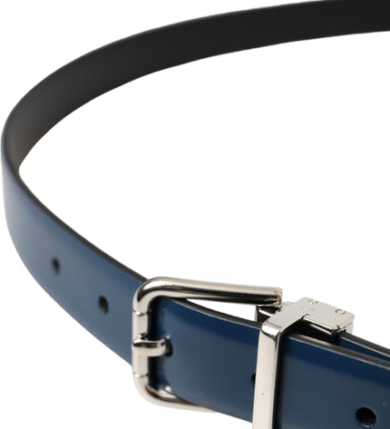 Dolce & Gabbana Blue Calf Leather Silver Metal Buckle Belt Men