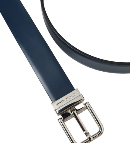 Dolce & Gabbana Blue Calf Leather Silver Metal Buckle Belt Men