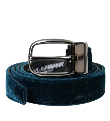 Dolce & Gabbana Blue Velvet Leather Silver Metal Buckle Belt