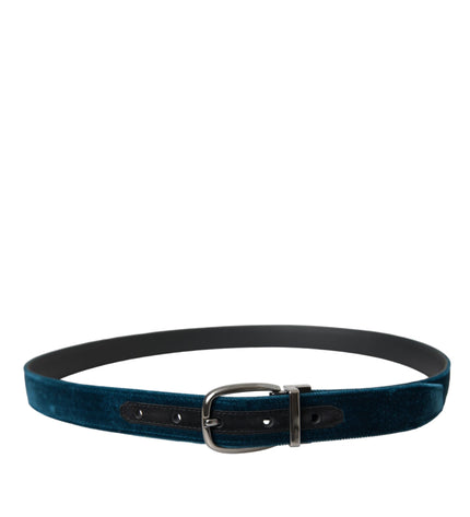 Dolce & Gabbana Blue Velvet Leather Silver Metal Buckle Belt