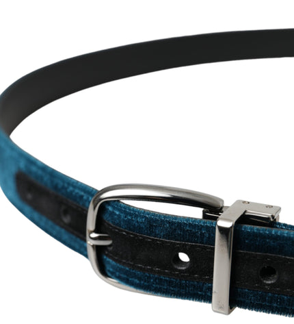 Dolce & Gabbana Blue Velvet Leather Silver Metal Buckle Belt