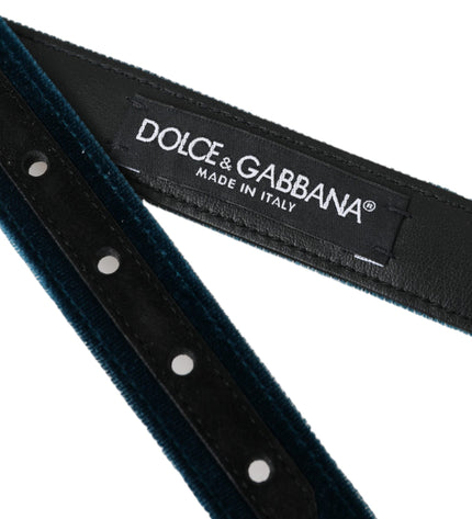 Dolce &amp; Gabbana Mavi Kadife Deri Gümüş Metal Tokalı Kemer