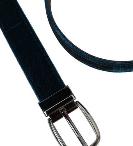 Dolce & Gabbana Blue Velvet Leather Silver Metal Buckle Belt