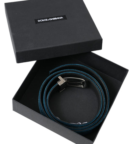 Dolce & Gabbana Blue Velvet Leather Silver Metal Buckle Belt