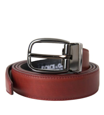 Dolce & Gabbana Brown Leather Silver Metal Buckle Belt Men