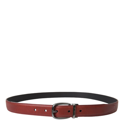 Dolce & Gabbana Brown Leather Silver Metal Buckle Belt Men