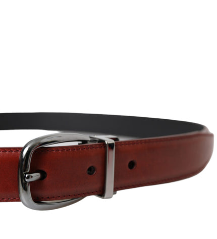 Dolce & Gabbana Brown Leather Silver Metal Buckle Belt Men