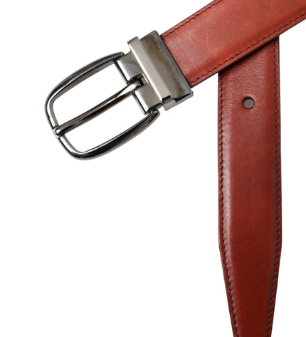 Dolce & Gabbana Brown Leather Silver Metal Buckle Belt Men