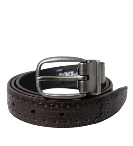 Dolce & Gabbana Dark Brown Perforated Leather Metal Buckle Belt Men