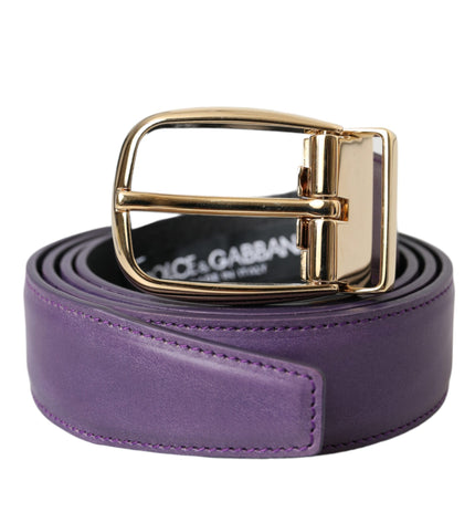 Dolce & Gabbana Purple Leather Gold Metal Buckle Belt Men