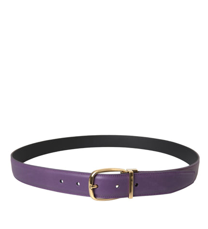 Dolce & Gabbana Purple Leather Gold Metal Buckle Belt Men