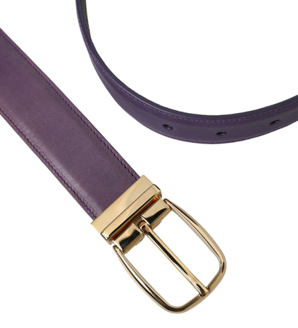 Dolce & Gabbana Purple Leather Gold Metal Buckle Belt Men