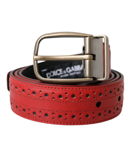 Dolce & Gabbana Red Perforated Leather Metal Buckle Belt Men