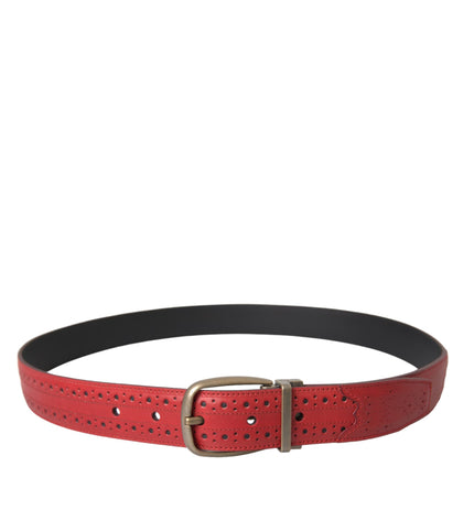 Dolce & Gabbana Red Perforated Leather Metal Buckle Belt Men