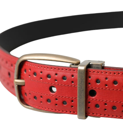 Dolce & Gabbana Red Perforated Leather Metal Buckle Belt Men