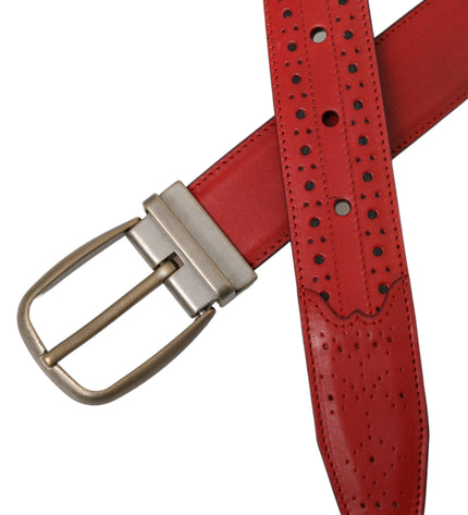 Dolce & Gabbana Red Perforated Leather Metal Buckle Belt Men