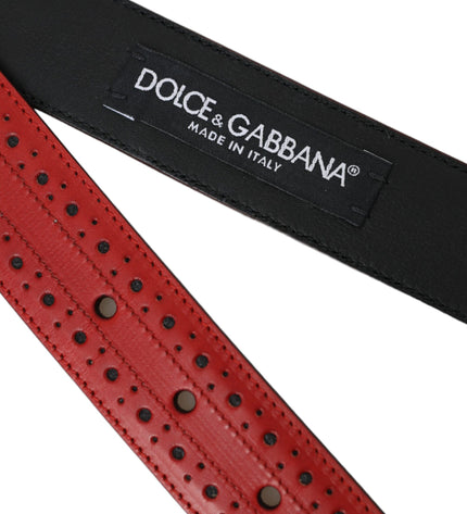 Dolce & Gabbana Red Perforated Leather Metal Buckle Belt Men