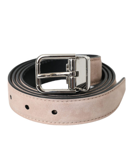 Dolce & Gabbana Beige Suede Leather Silver Buckle Belt Men