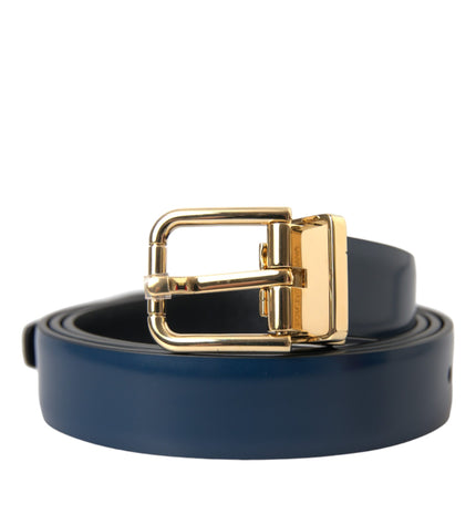 Dolce & Gabbana Blue Calf Leather Gold Metal Buckle Belt Men