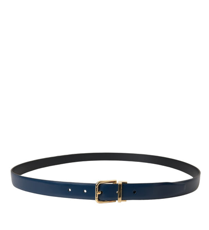 Dolce & Gabbana Blue Calf Leather Gold Metal Buckle Belt Men