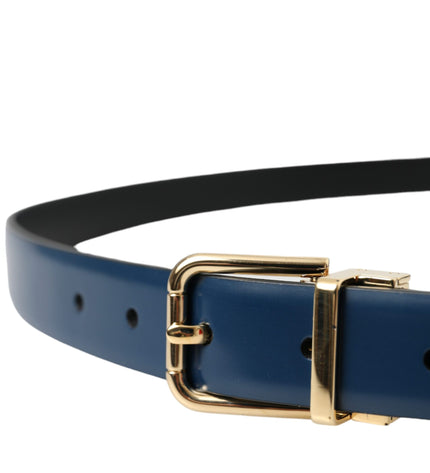 Dolce & Gabbana Blue Calf Leather Gold Metal Buckle Belt Men