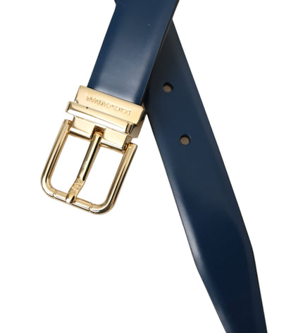 Dolce & Gabbana Blue Calf Leather Gold Metal Buckle Belt Men