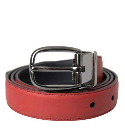 Dolce & Gabbana Red Leather Silver Metal Buckle Belt Men