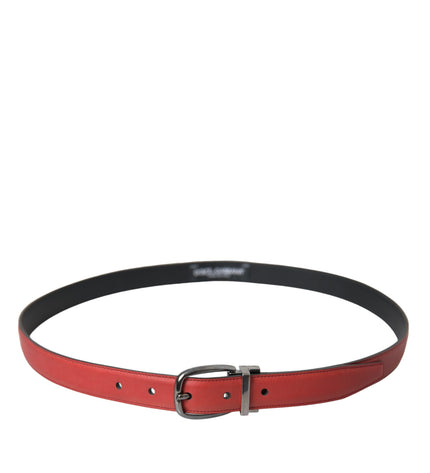 Dolce & Gabbana Red Leather Silver Metal Buckle Belt Men