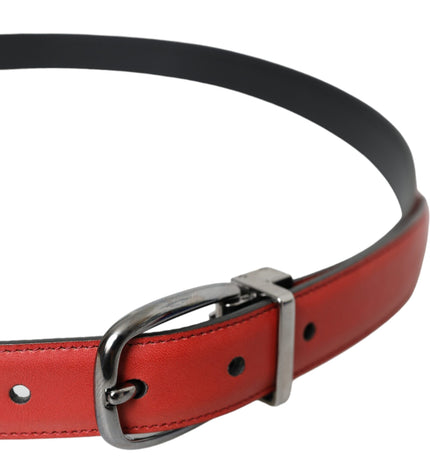 Dolce & Gabbana Red Leather Silver Metal Buckle Belt Men