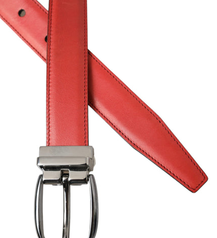 Dolce & Gabbana Red Leather Silver Metal Buckle Belt Men