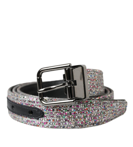 Dolce & Gabbana Multicolor Embellished Silver Metal Buckle Belt