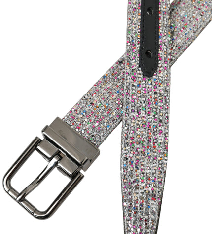 Dolce & Gabbana Multicolor Embellished Silver Metal Buckle Belt