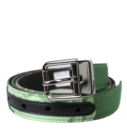 Dolce & Gabbana Green Leather Jacquard Silver Metal Buckle Belt