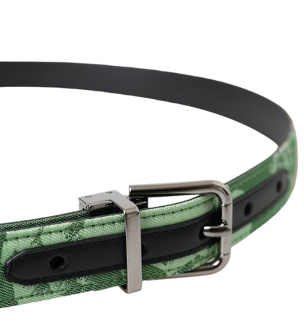 Dolce & Gabbana Green Leather Jacquard Silver Metal Buckle Belt